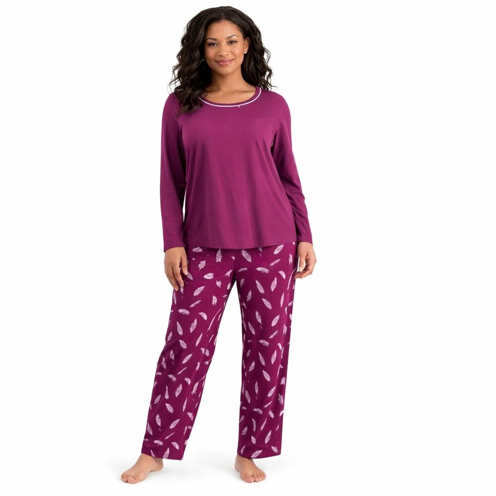 NWT Charter Club Intimates Long-Sleeve Jersey Pajama Set – Small – Feathers Plum